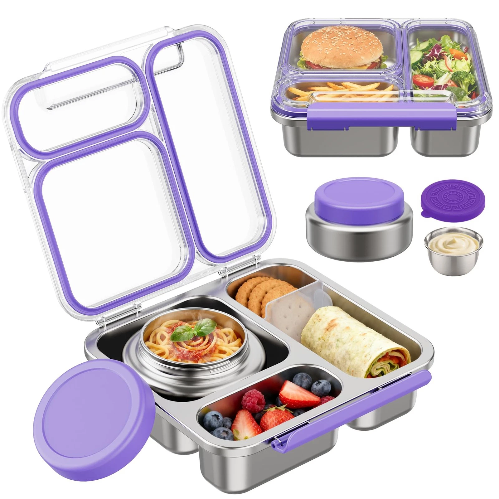 Stainless Steel Bento Box Kids Adult with 7oz Insulated Food Jar, Transparent...