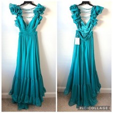 Mac Duggal 67911 Ruffle Strap Lace Up Cut Out Gown Turquoise 10