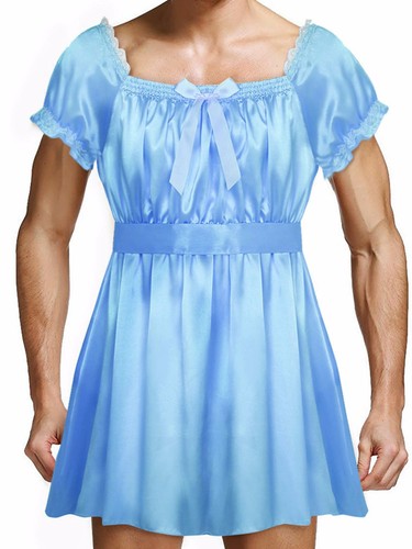 Mens Cosplay Costume Sissy Maid Dress Shiny Satin Lingerie Crossdress Nightwear - 第 33/64 張圖片