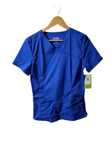 Landau Made Better Size XSM Women's Blue V Neck/ Short Sleeved Scrub Top NWT - Picture 2 of 6