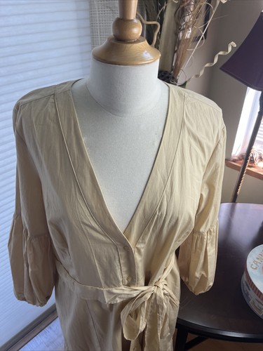 Anthropologie Maeve Oatmeal Cream  Color Long Midi 3/4 Puff Sleeve Dress Sz 16 - Picture 16 of 24