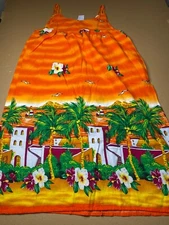 Vintage Just Love Maxi Sundress Size 2X Orange White Palm Tree Adjustable Straps