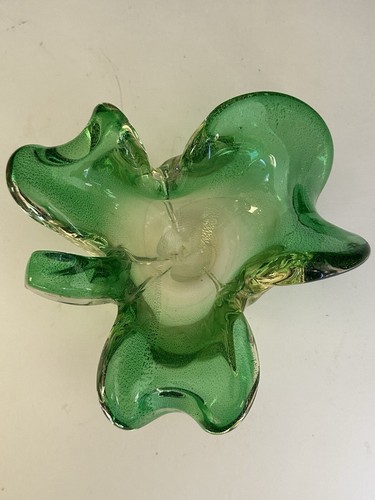 Murano Art Glass Bowl Kelly Green Shamrock Clover Silver Aventurine 1960’s Italy - Picture 2 of 24