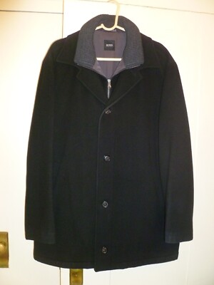 HUGO BOSS Black Cashmere & Wool Zip & Button Double-Collar Jacket