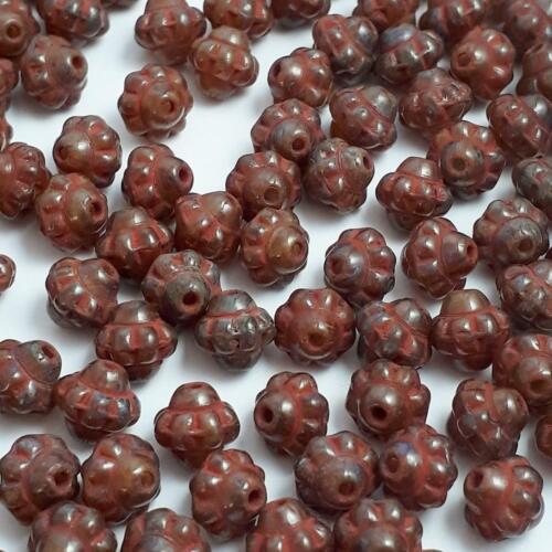 40pcs Rustic Red & Green Czech Glass Flying Saucer Beads 6mm - GB555 - Picture 1 of 2