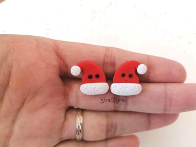 Ohrstecker Polymerpaste Weihnachtsmütze Kawaii