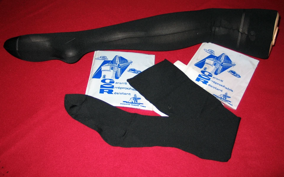 LOT 2 PAIRES BAS COUTURE PJ GIR T 2 NOIR + PORTE-JARRETELLES 38/40 SANS COMPLEXE - Photo 2/4