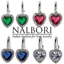 Orecchini argento 925 monachella cuore circoni rubino zaffiro smeraldo brillanti