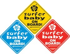 Surfer Baby on Board Car/Truck Safety Vinyl Window Sticker Sign Decal 3 Colors