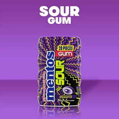 6 Pack of Mentos Sour Chewing Gum Sugar Free Grape 28 Piece Bottle 07/2025