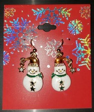 Christmas Holiday Winter Snowman Goldtone Fishhook Earrings - New