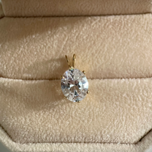 2Ct Oval Cut Natural Moissanite  Women Solitaire Pendant 14K Yellow Gold Plated - Picture 1 of 10