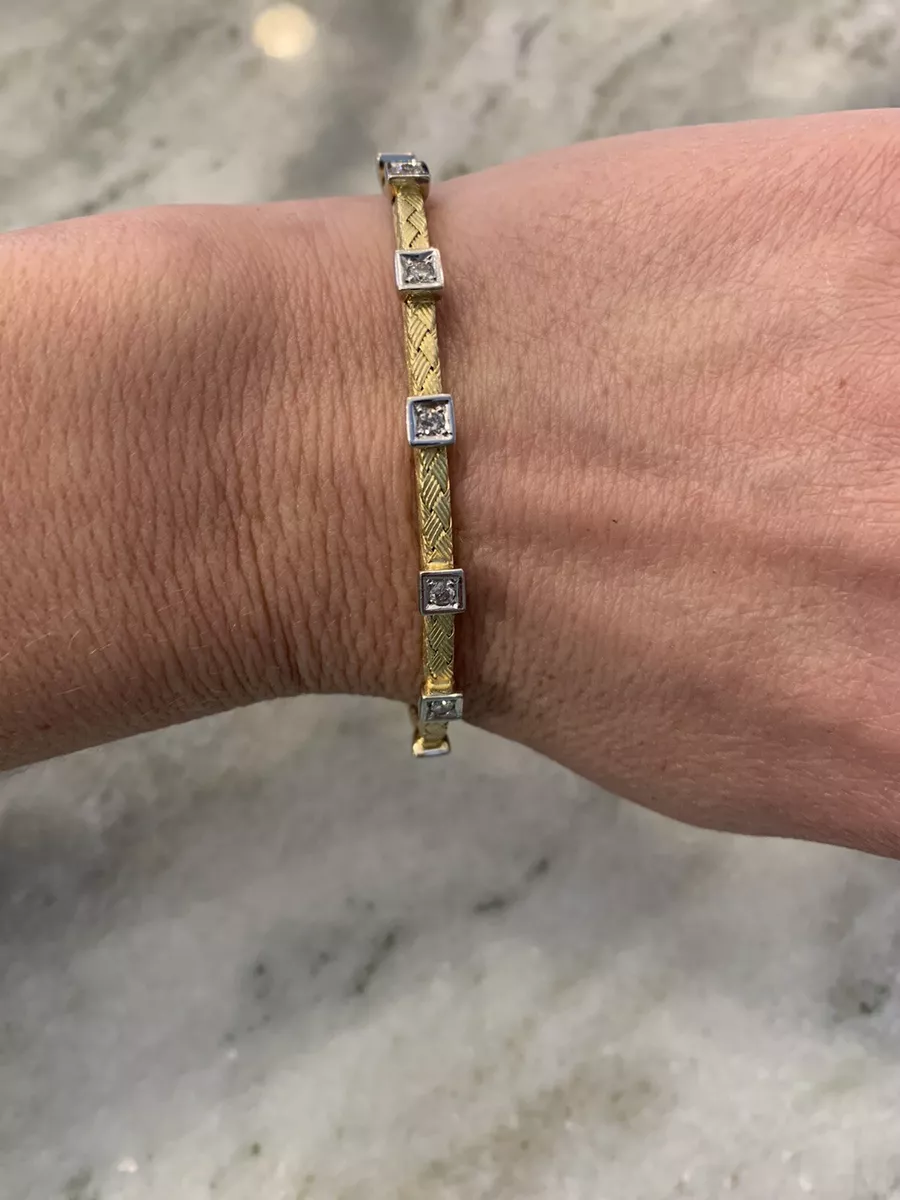 18k Italian yellow gold coil weaved bracelet with FINE diamonds eBay