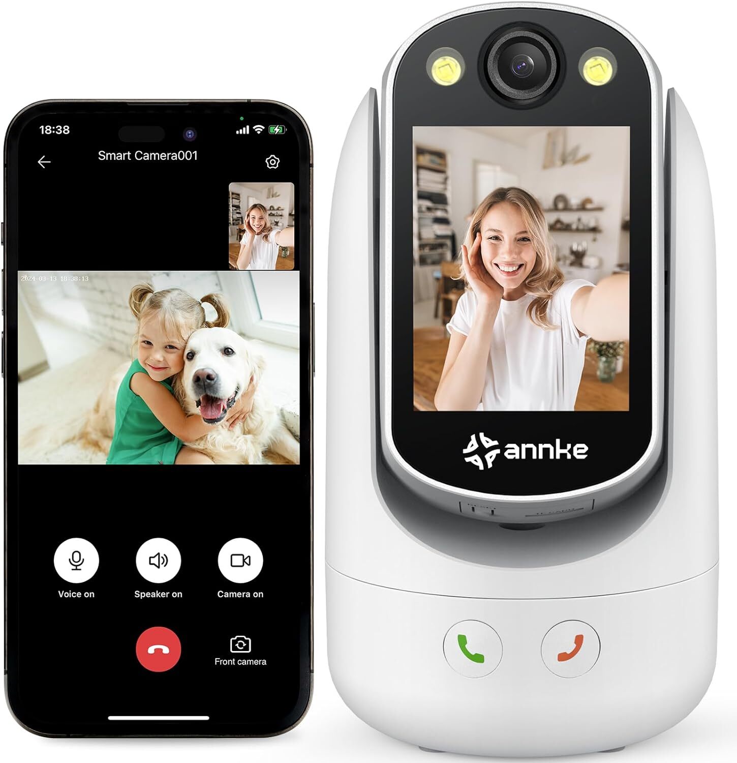 ANNKE Video Calling Indoor Security Camera with 2.8 inch Screen, White