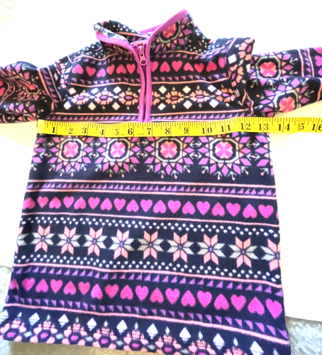 OshKosh B’Gosh Girls Size 4 Fleece Pullover Quarter Zip Jacket Hearts Flowers - Picture 7 of 12