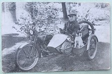 HARLEY DAVIDSON MOTORCYCLE SIDE CAR 1919 POSTCARD LEGLESS ONE ARM DRIVER