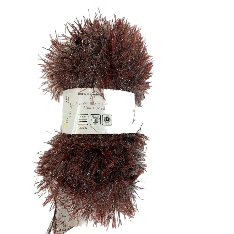 MODA DEA ZING Eyelash YARN Brown Chestnut Silver Sparkle AT413 - Image 2 of 4