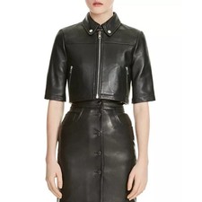 Maje Brittany Cropped Leather Shirt Jacket - Eu Size 36