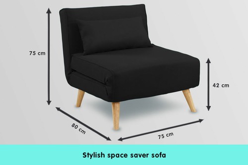 Suede Corner Sofa Bed Comfortable Chair Single Seater Adjustable Suite Black - Picture 9 of 9