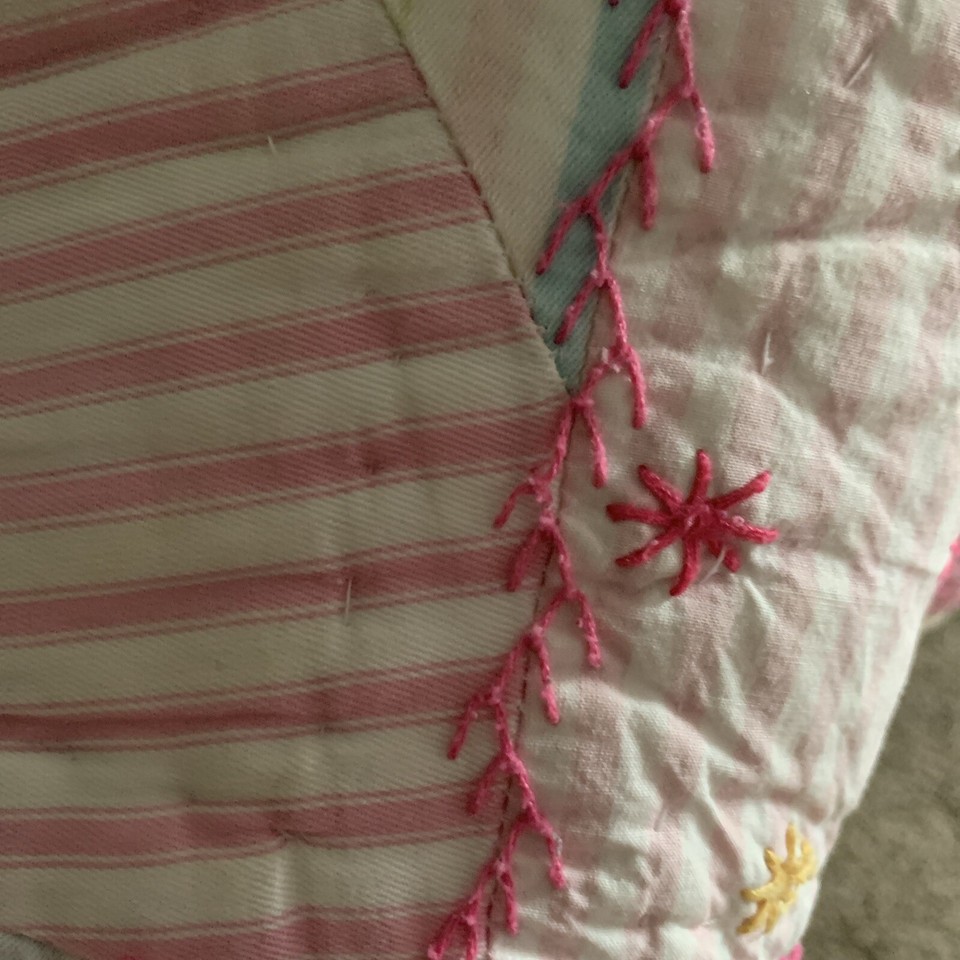 Pottery Barn Kids Quilt Twin Size Floral Appliqué Patchwork Pastel