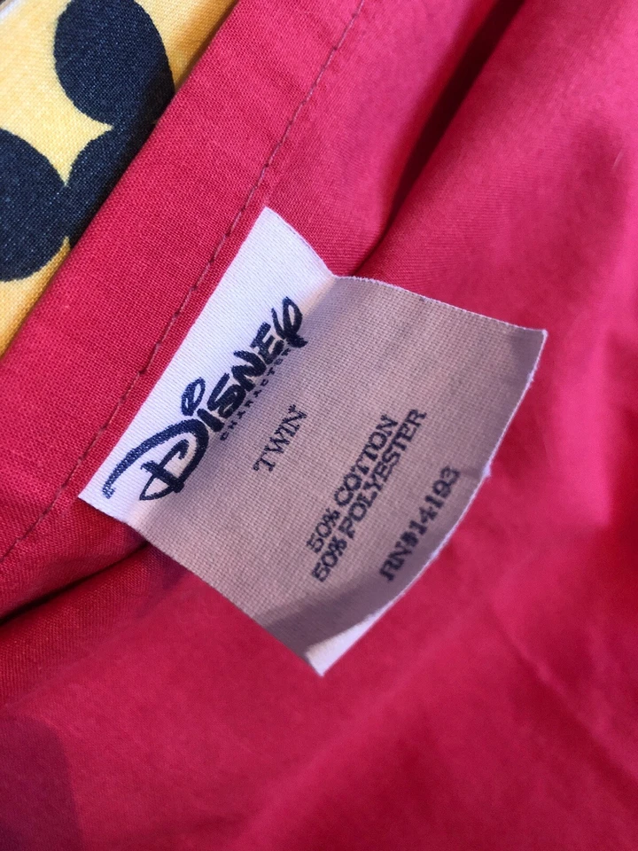 VINTAGE DISNEY MICKEY MOUSE Yellow And Salmon/Coral/Red TWIN FLAT SHEET - Image 3 of 4