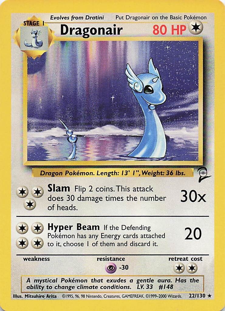 Pokemon Card - Base 2 Set 22/130 - DRAGONAIR (rare) *Played*