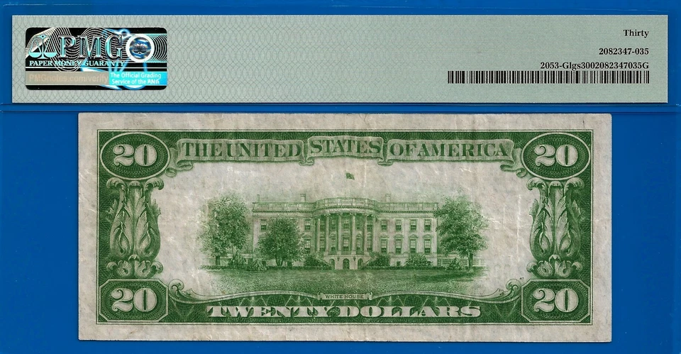 1928-C $20 Federal Reserve Note PMG 30 wanted Chicago Light Green Seal Fr 2053-L - Image 2 of 2