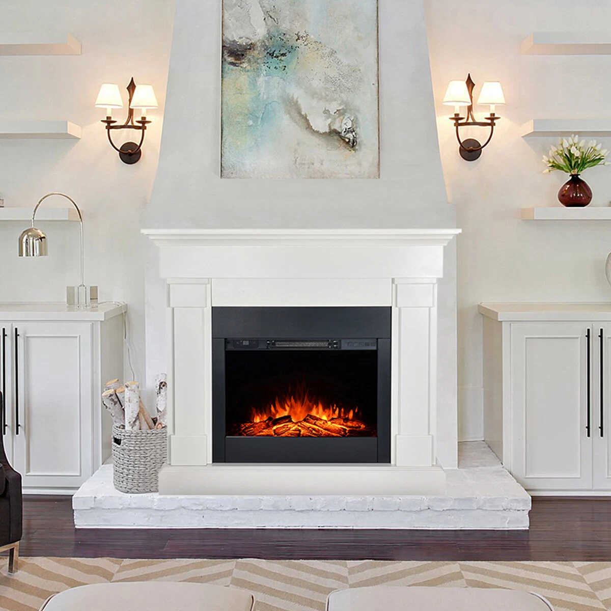 Large 1500W Crawford Elegant Mantel Electric Fireplace Heater w/ Remote  White | eBay