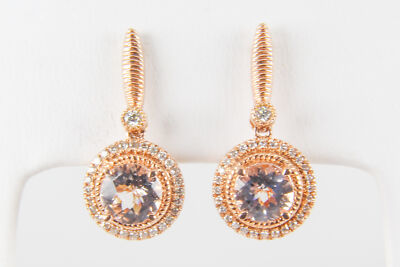 Solid 14K Rose Gold Genuine Morganite & Diamond 2.16 ctw Drop Dangle Earrings