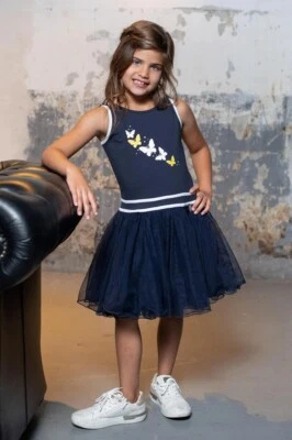 ✿ LOffF ✿ Mädchen Kleid DANCING Dress BUTTERFLY dark blue Gr.104-140 Z8574-55 - Bild 1 von 3