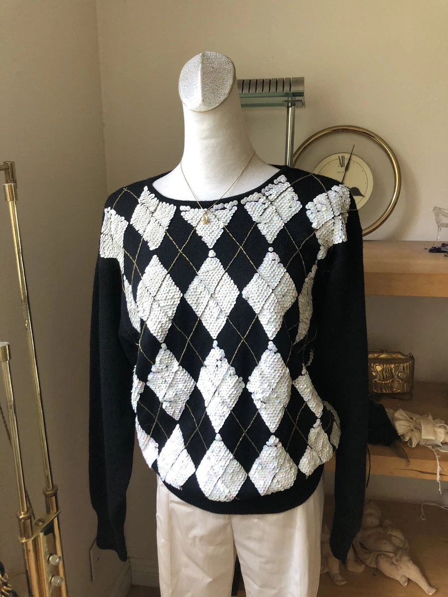 Black and white argyle sweater cheap