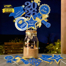 Graduation Decorations for Class of 2026-30Pcs Glitter Blue Gold Graduation Tabl