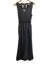 Draper James Size XS Black White Polka Dot Satin Maxi Dress Waist Tie Old Money