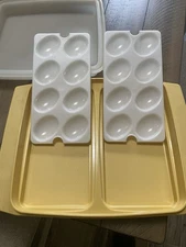4 Piece Vintage Beige/Yellow Tupperware Deviled Egg Kepler Taker 2 Trays
