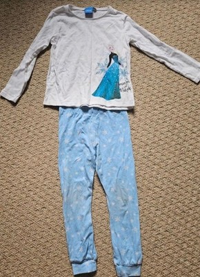 Frozen Elsa Mädchen Schlafanzug Nachtwäsche Pyjama Gr. 110 Baumwolle blau weiss