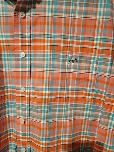 Southern Point Co Shirt Mens XL Button up Long Sleeve Plaid Pink Orange Aqua - Picture 2 of 4