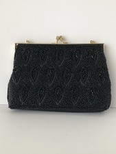 Kelly 1950a Hong Kong Black Beaded Evening Purse