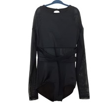 Balera Girl M Black Mesh Cutout Dance Leotard Long Sleeve Performance Gymnastics