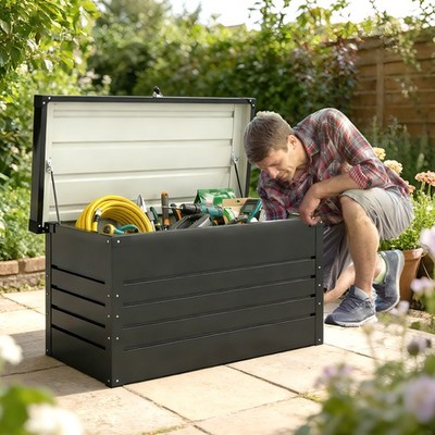Outsunny Gartenbox Metall 350L Kissenbox mit doppelwandig Deckel 120 x 61 x 62cm