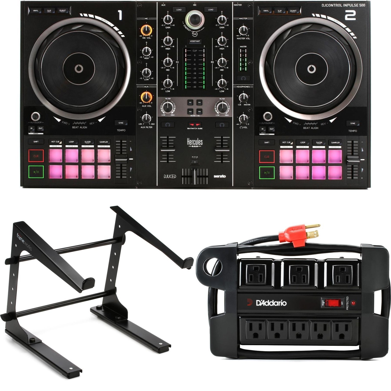 Hercules DJ DJControl Inpulse 500 2-канальный DJ-контроллер с подставкой для ноутбука и 63190₽