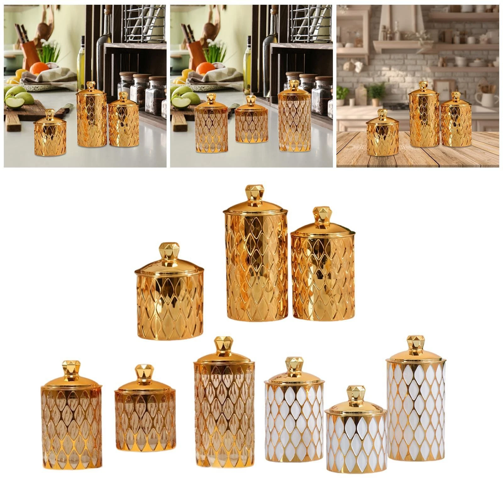 3 Pieces Food Storage Jars with Lid Candy Jar for Coffee Beans Nuts Pasta