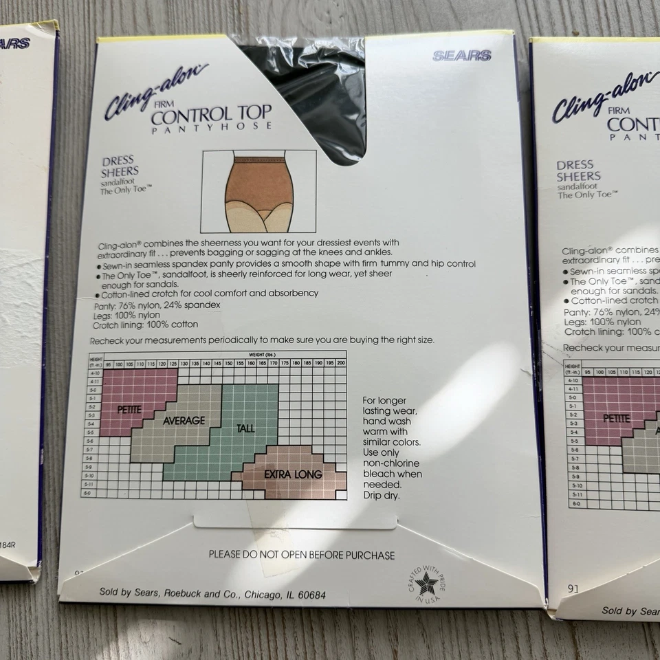 Paquete múltiple de 3 pares de pantimedias altas vintage Sears negras CLING ALON control superior NUEVAS Foto 3 de 3