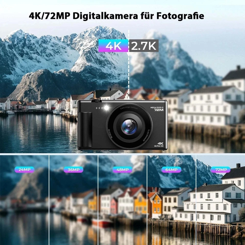 🔥2,8 Zoll Autofokus Digitalkamera 4K 72MP Vlogging-Kamera 270° Flip-Bildschirm - Bild 3 von 4