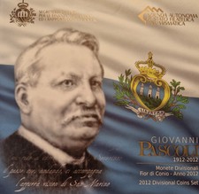 SAN MARINO 2012 9 MONETE (5€ 18gr. arg.0,925 ) 100° MORTE GIOVANNI PASCOLI FDC