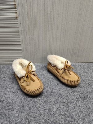 Minnetonka Girls Toddler Bootie 9 Brown Faux Fur Lace Up Comfort Warmer Shoe