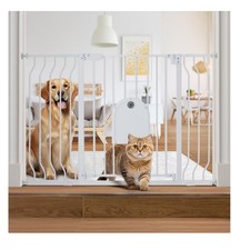 Pet Gate with Cat Flap — Baby & Dog Safety Gate, 75-123cm Wide, White