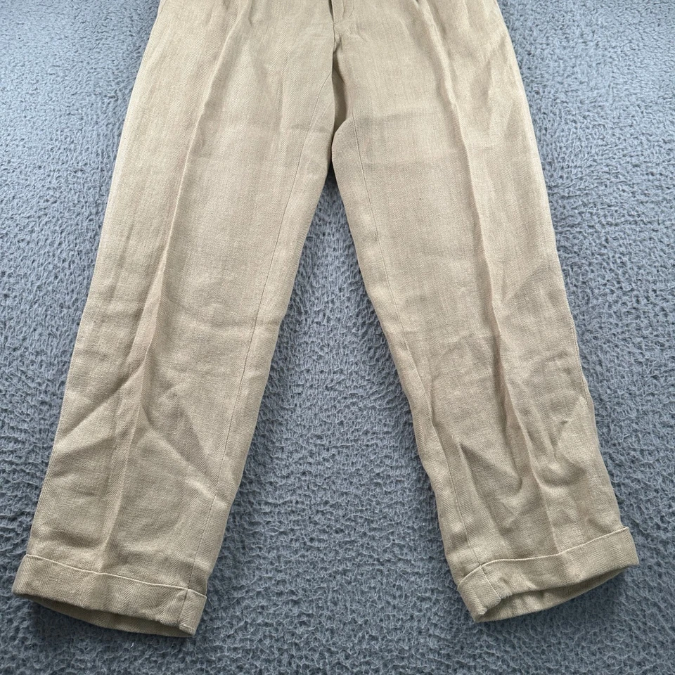 Pantalones Polo Ralph Lauren Para Hombre 34x32 Beige Lino Plisado Puños Ajustadores Laterales Foto 3 de 4