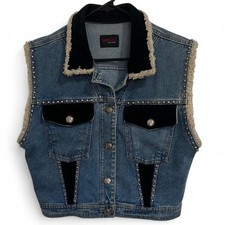 Vintage 90s Studded Denim Suede Western Vest - Size L see description