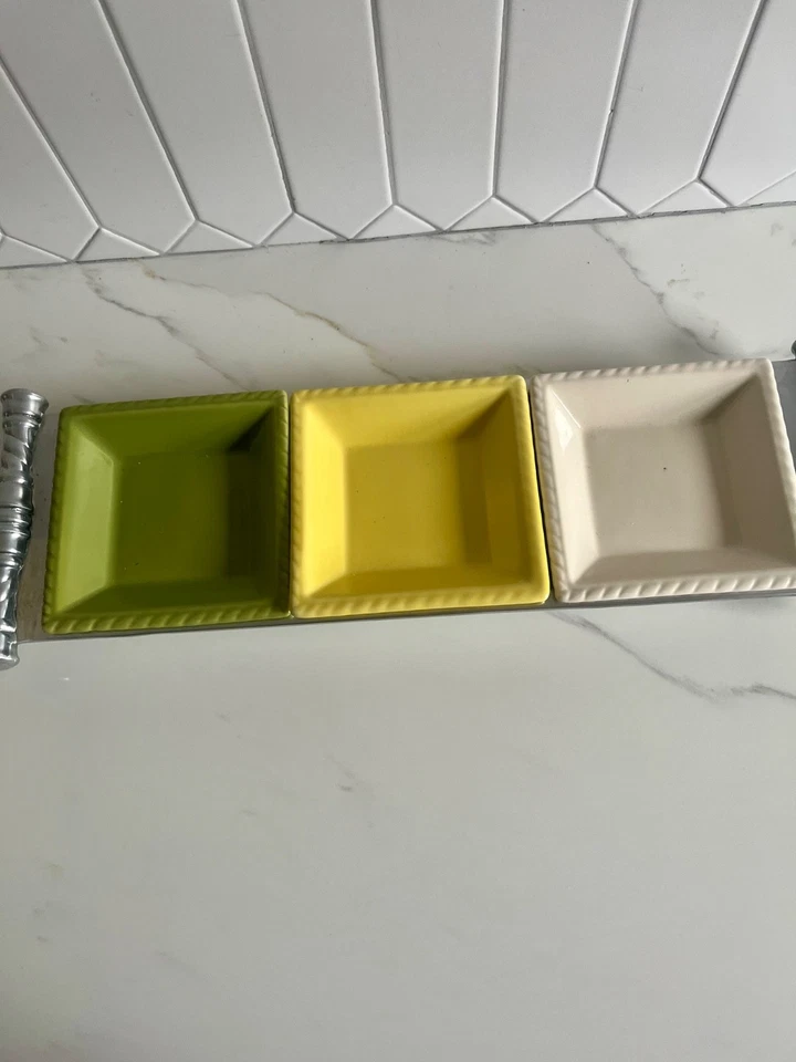 Reed & Barton Bannister Metal Rectangular Serving Tray with Ceramic Dishes 15.5" - Image 2 of 4