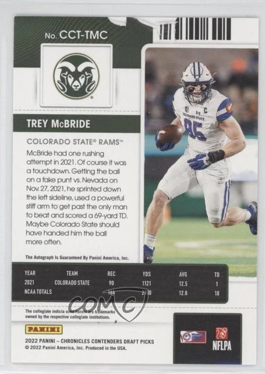2022 Panini Chronicles Draft Picks Red /149 Trey McBride #CCT-TMC Rookie Auto RC - Image 2 of 2